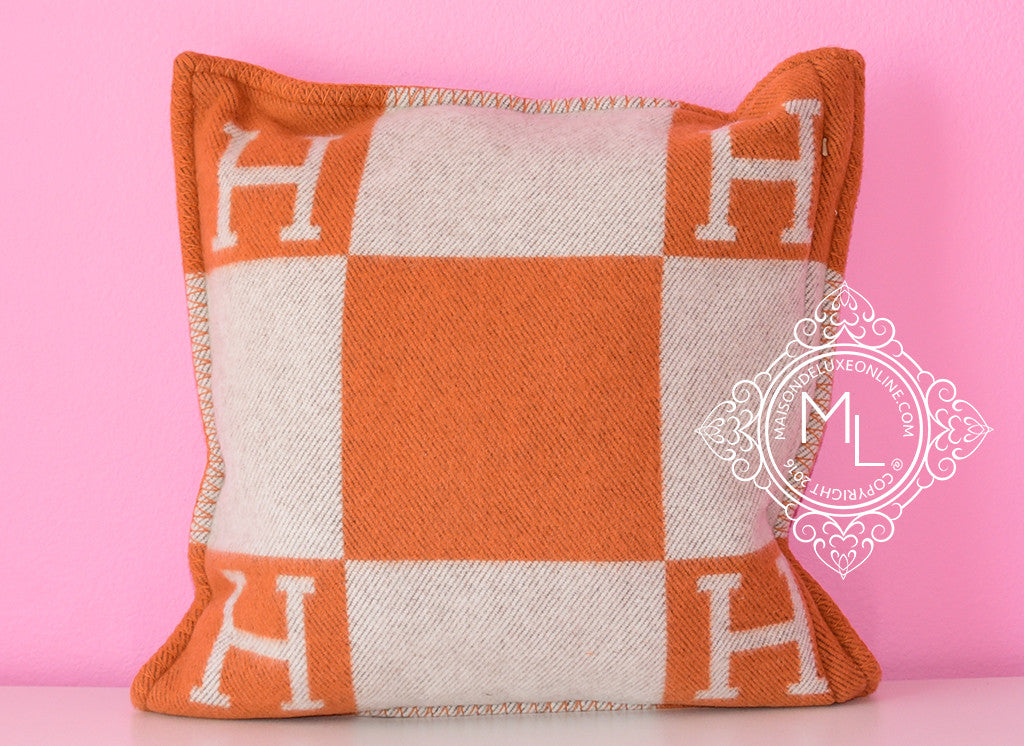 Hermes Pumpkin Orange Wool Cashmere Avalon Cushion Pillow Blanket