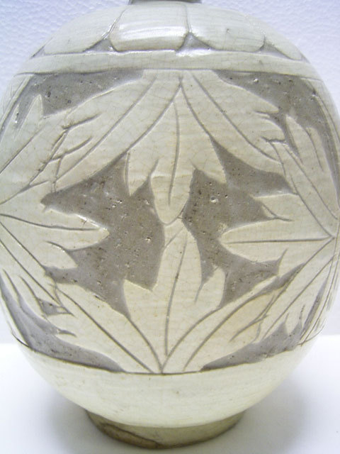 鶏龍山 粉青沙器 掻落扁壺 高さ約21cm 李朝 韓国 朝鮮 美品