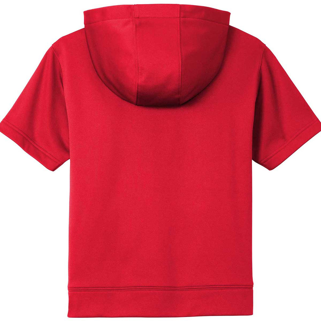 Sport-Tek Youth Deep Red Sport-Wick Fleece Short Sleeve Pullover Hoodi