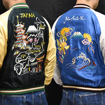 東洋スカジャン「JAPAN MAP×GOLD DRAGON」リバーシブルアセテート