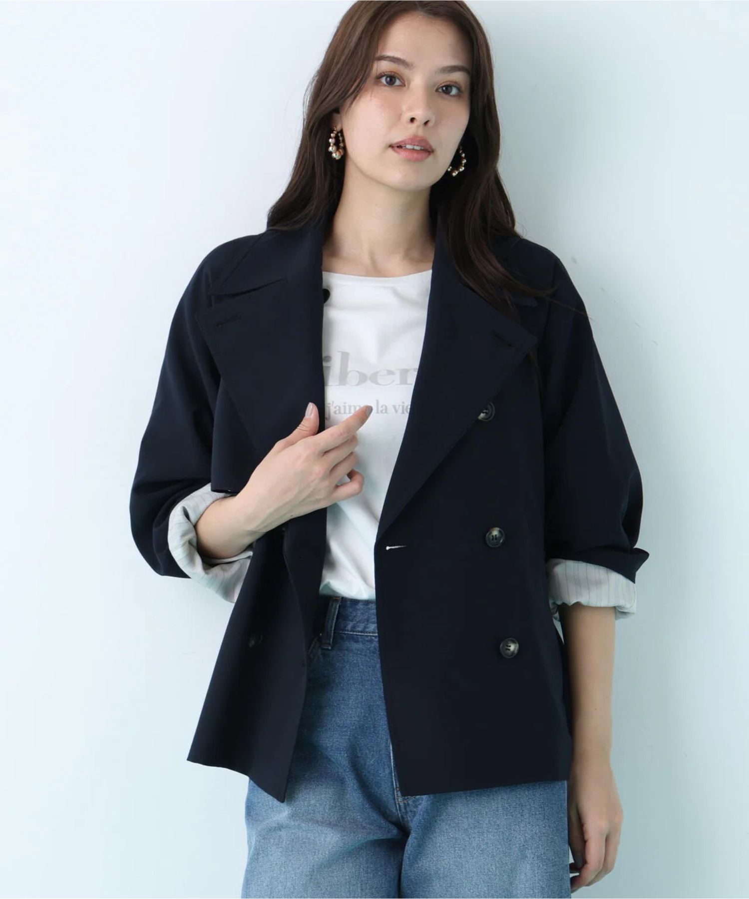 PINKY&DIANNE - ソフトオックスショートトレンチコート(ネイビー