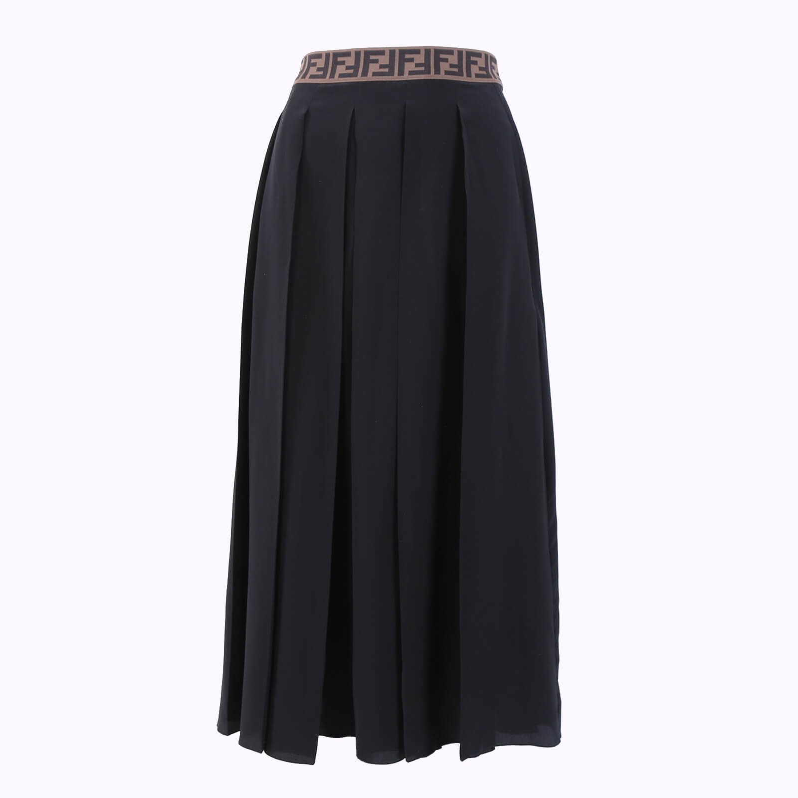 Fendi - FF Trim Silk Pleated Midi Skirt Black 36 | www.luxurybags.eu