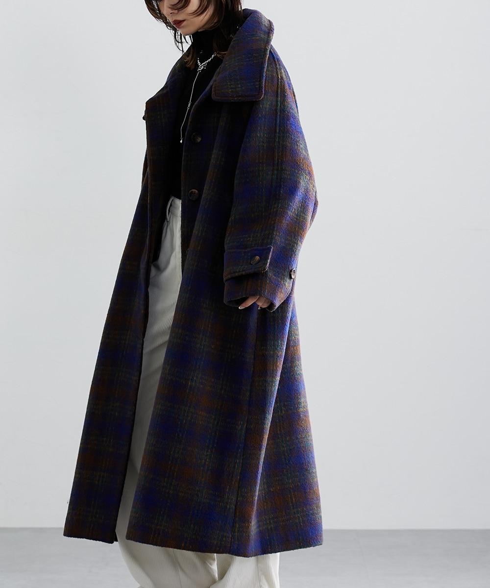 チェック柄スタンドカラーゆったりサイズコート ［Soiunique］ 通販