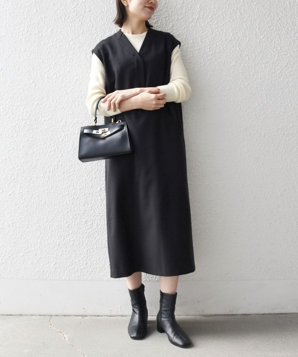 SHIPS any:〈洗濯機可能〉シャーク Vネック Iライン ロング ワンピース