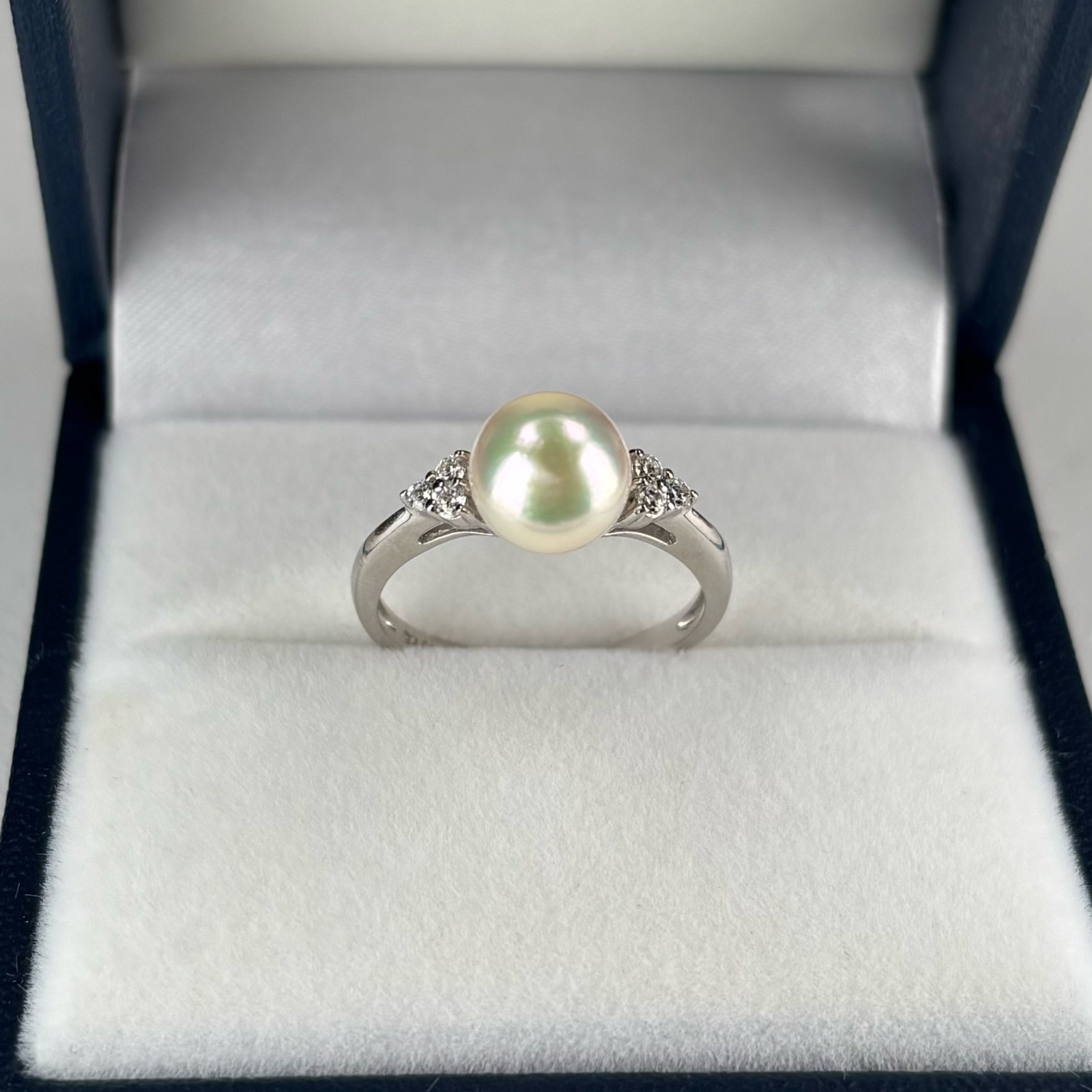 アコヤ真珠 パールリング 7.5-8mm ホワイト ラウンド キュービック