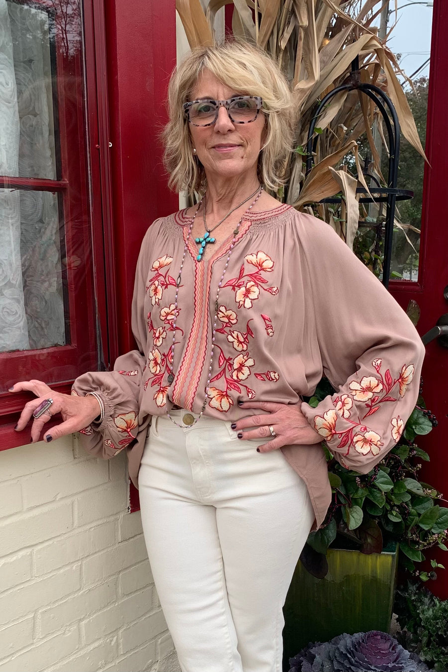 Autumn Floral Embroidery Blouse – Red Door Boutique