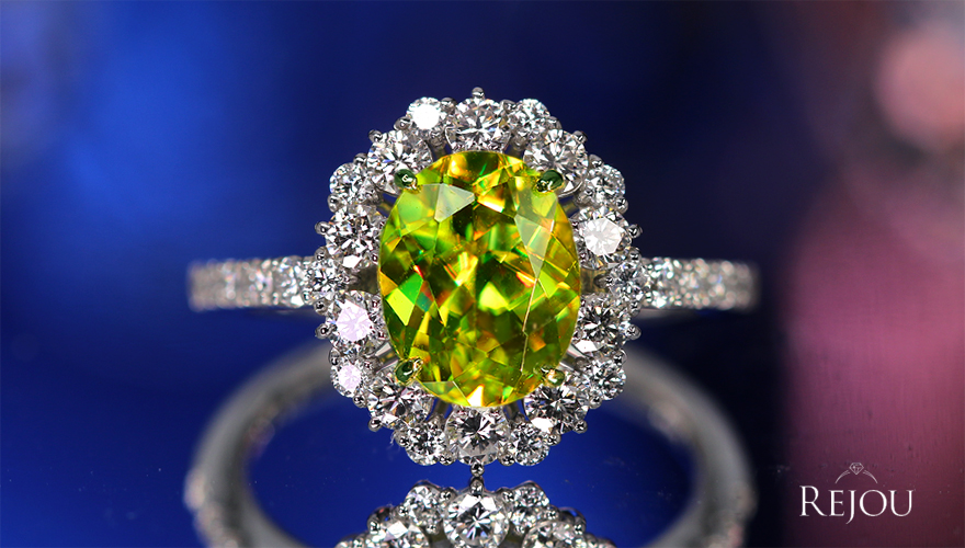 スフェーン 2.2ct ダイヤモンド 0.7ct プラチナ リング(指輪)【品質