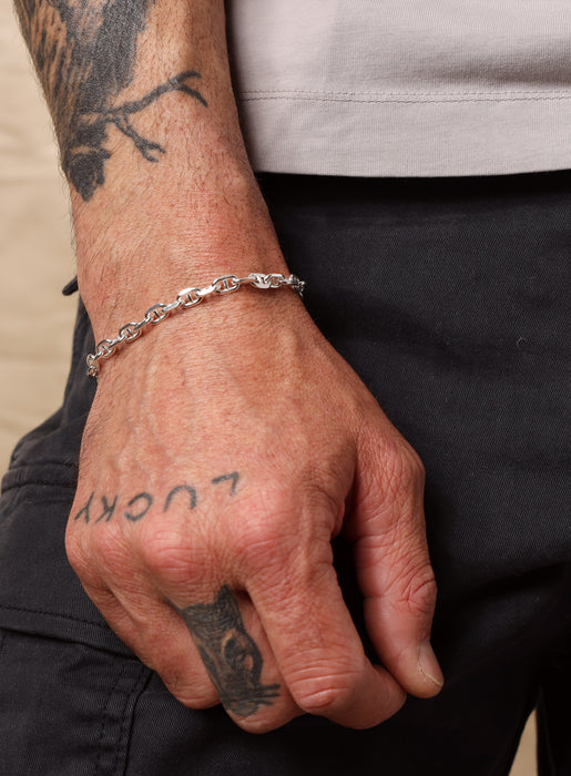 925 Sterling Silver Double Anchor Chain Men's Bracelet — WE ARE