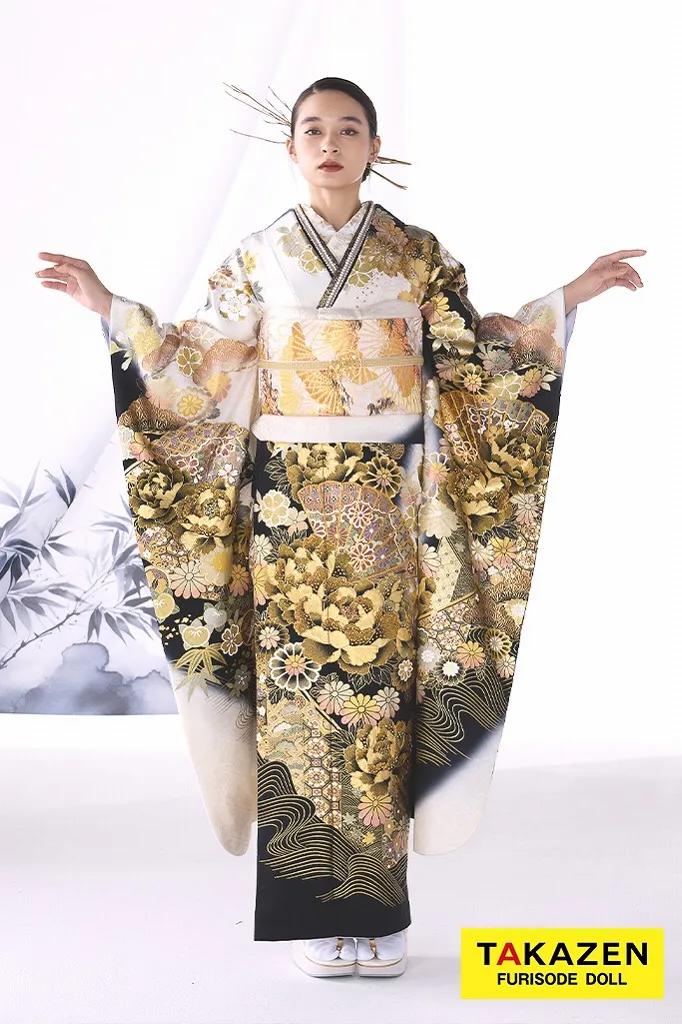 粋古典 白金/ゴールド 牡丹柄/扇面 最高級金彩刺繍友禅 煌びやか 金彩