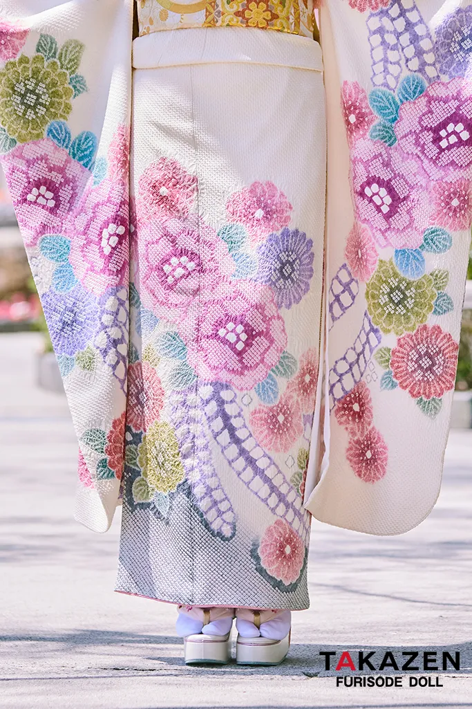 最上級“藤娘きぬたや” 白/ピンク 藤の花 総絞り 高級振袖 百貨店価格