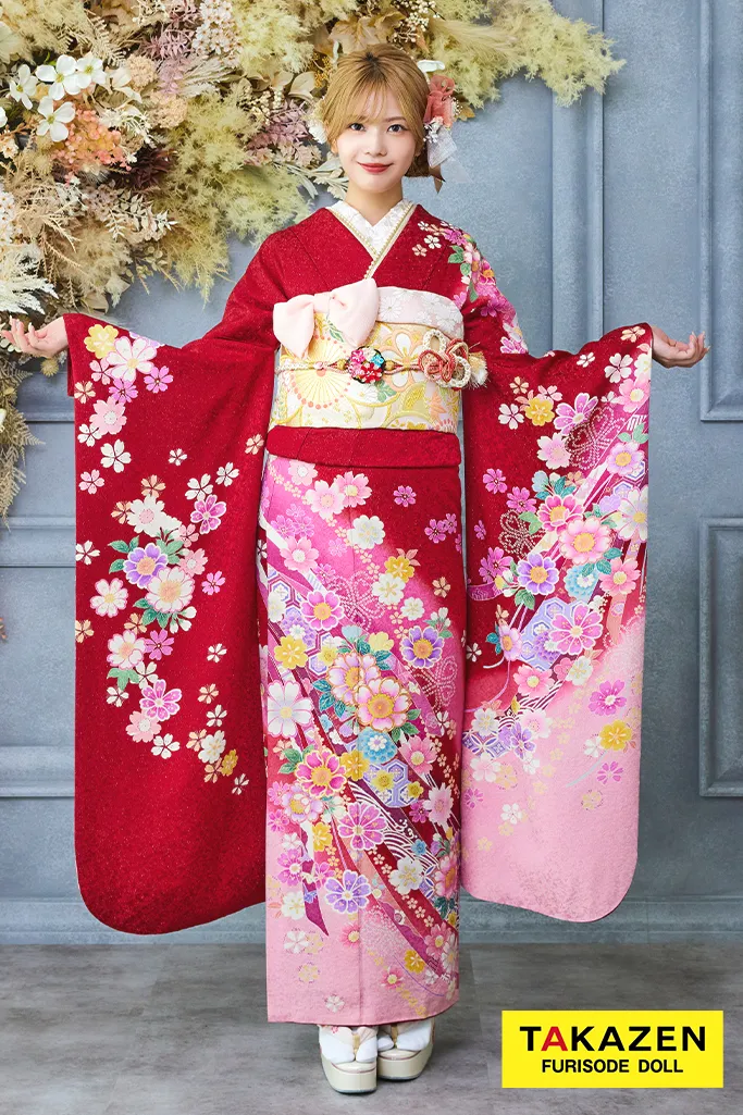 安い！王道正統派古典 赤/ピンク 桜柄 柄小さめ 上品 清楚 かわいい