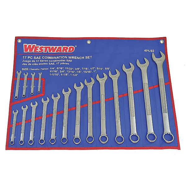 Westward Combo Wrench Set, Satin, 1/4-1-1/4 in, 17Pc 4PL92 | Zoro