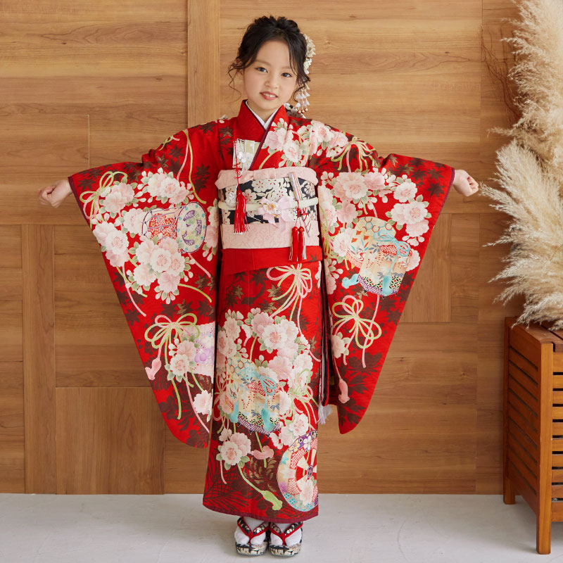 男児袴：BY007 【五歳】薄橙色×黒 波に虎と鷹 七五三男児袴レンタル