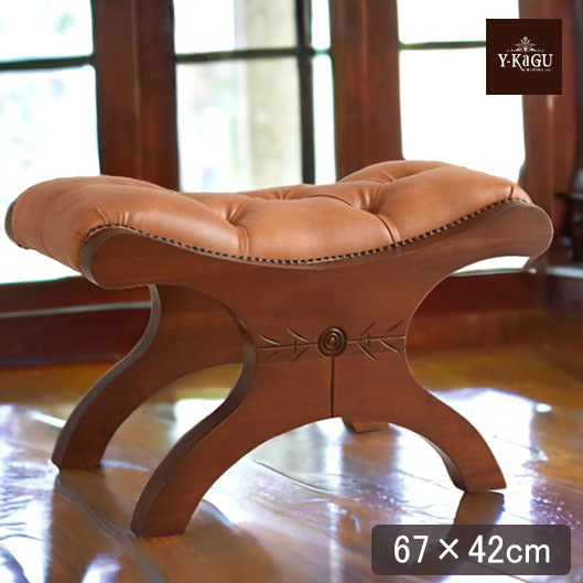 アンティーク調 チェスターフィールド調 オットマンスツール（キャメル
