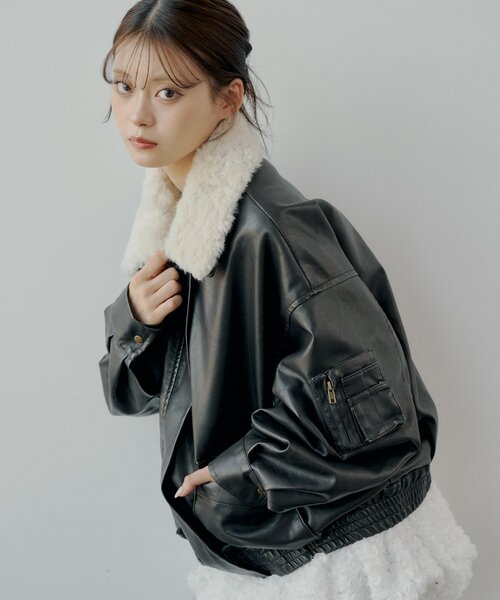 Chico（チコ） コート アウター ミリタリーレザージャケット/ファー