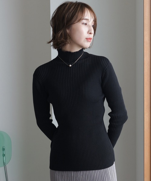 ElegChic ニット セーター メロウ襟タートルネックリブニット