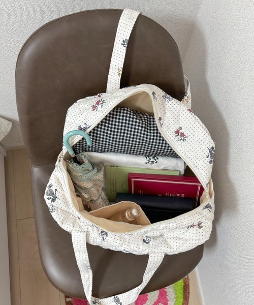 ボストンバッグ 「大容量」キルティングトラベル フラワー チェリー