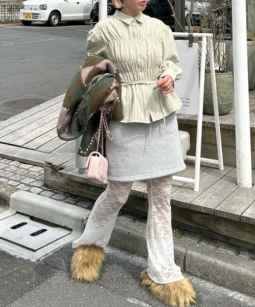 Alley Tokyo カーディガン アーガイル柄のふさふさBIGカーデ