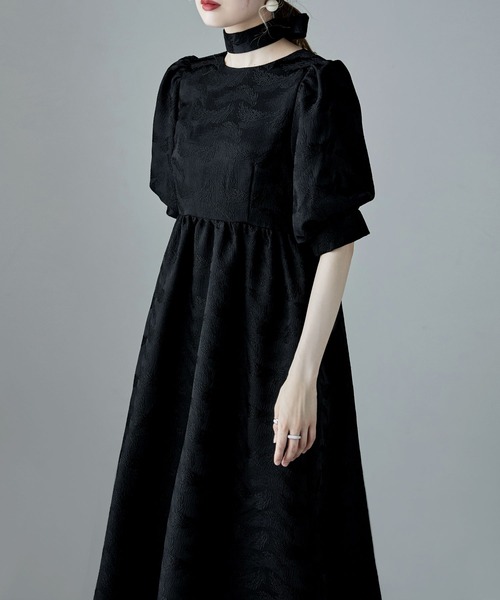 etoll.（エトル） ドレス ジャガードパフスリーブドレス : ZOZOTOWN