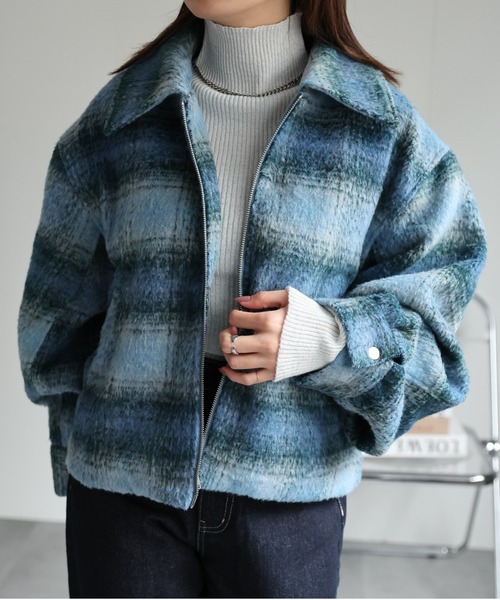 sakishimatokyo ブルゾン アウター シャギーチェック ダブルジップ