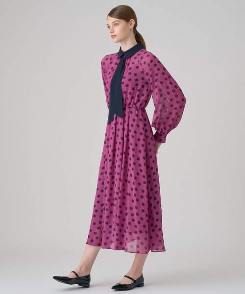 ANAYI（アナイ） ワンピース ポルカドットタイ衿付きワンピース