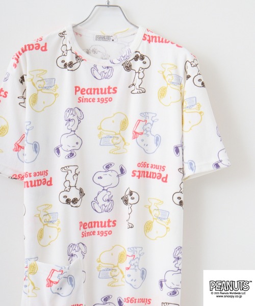 PEANUTS パジャマ ルームウェア スヌーピー パイル 半袖 ルームウェア
