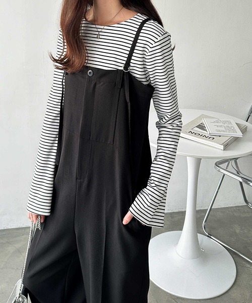 GeeRA（ジーラ） サロペット オーバーオール とろみ素材ワンボタンベア