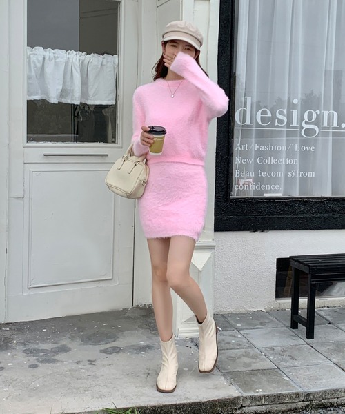 ワンピース シャギーニット セットアップ ミニスカート タイトニット