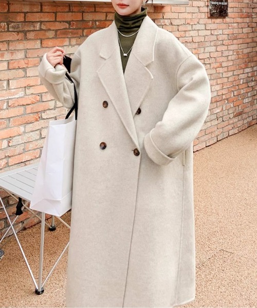 コート チェスターコート ダブルブレストロングコート レディース