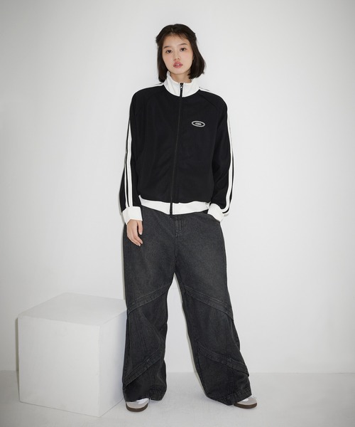 ブルゾン アウター サイドラインリブ配色ワッフルトラックジャケット