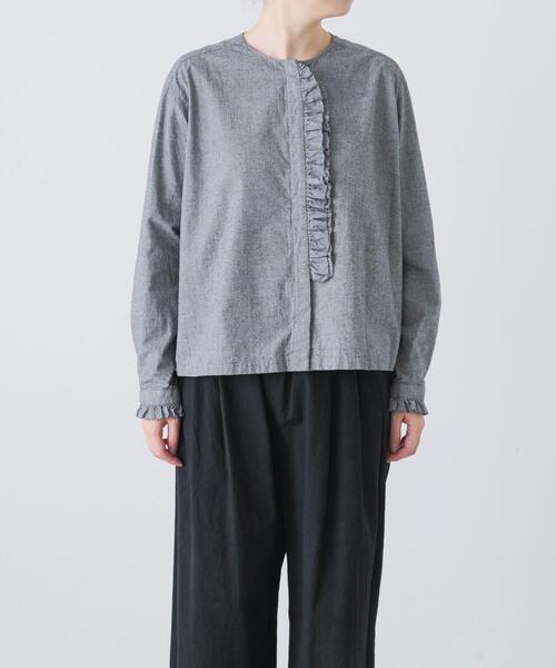 かぐれ ブラウス シャツ コットンシルクフリルブラウス レディース