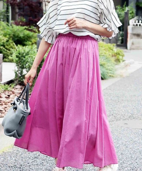 Jines（ジネス） スカート コットンボイルギャザーマキシスカート