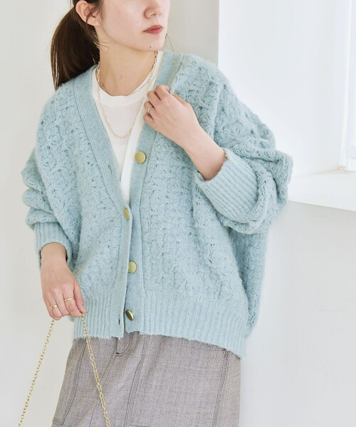 quaranciel カーディガン quaranciel:「手洗い可能」透かし編み V