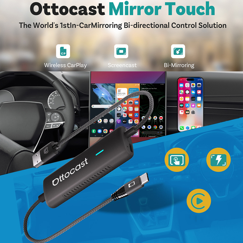 Ottocast Mirror Touch Bi-Mirroring Wireless CarPlay Adapter Bi
