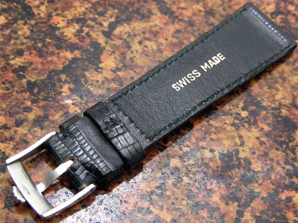 ロレックス スイス製 リザード黒ベルト 19mm用 未使用 SS尾錠付き