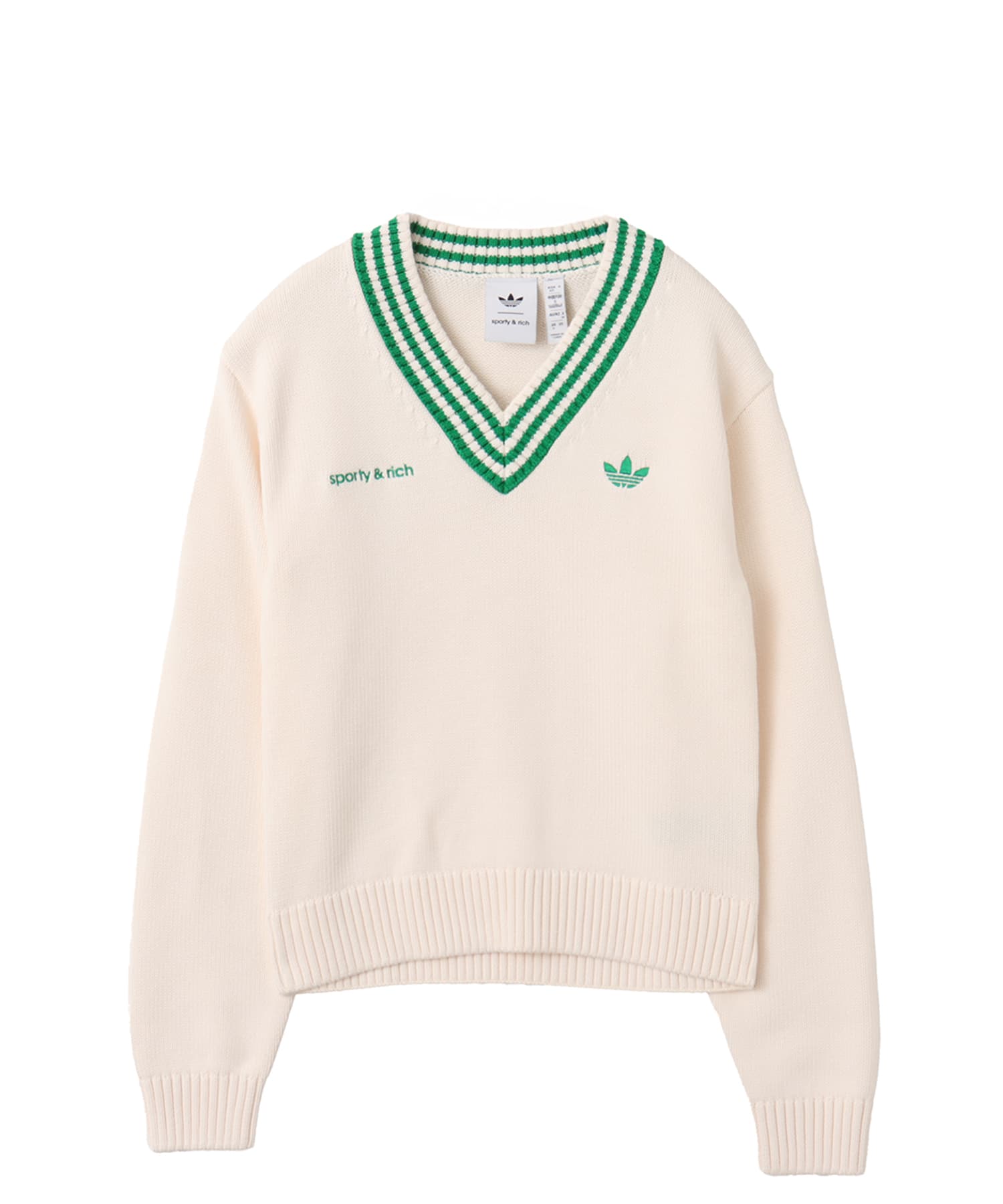 adidas SPORTY & RICH V-NECK SWEATSHIRT オフホワイト/ナイトネイビー