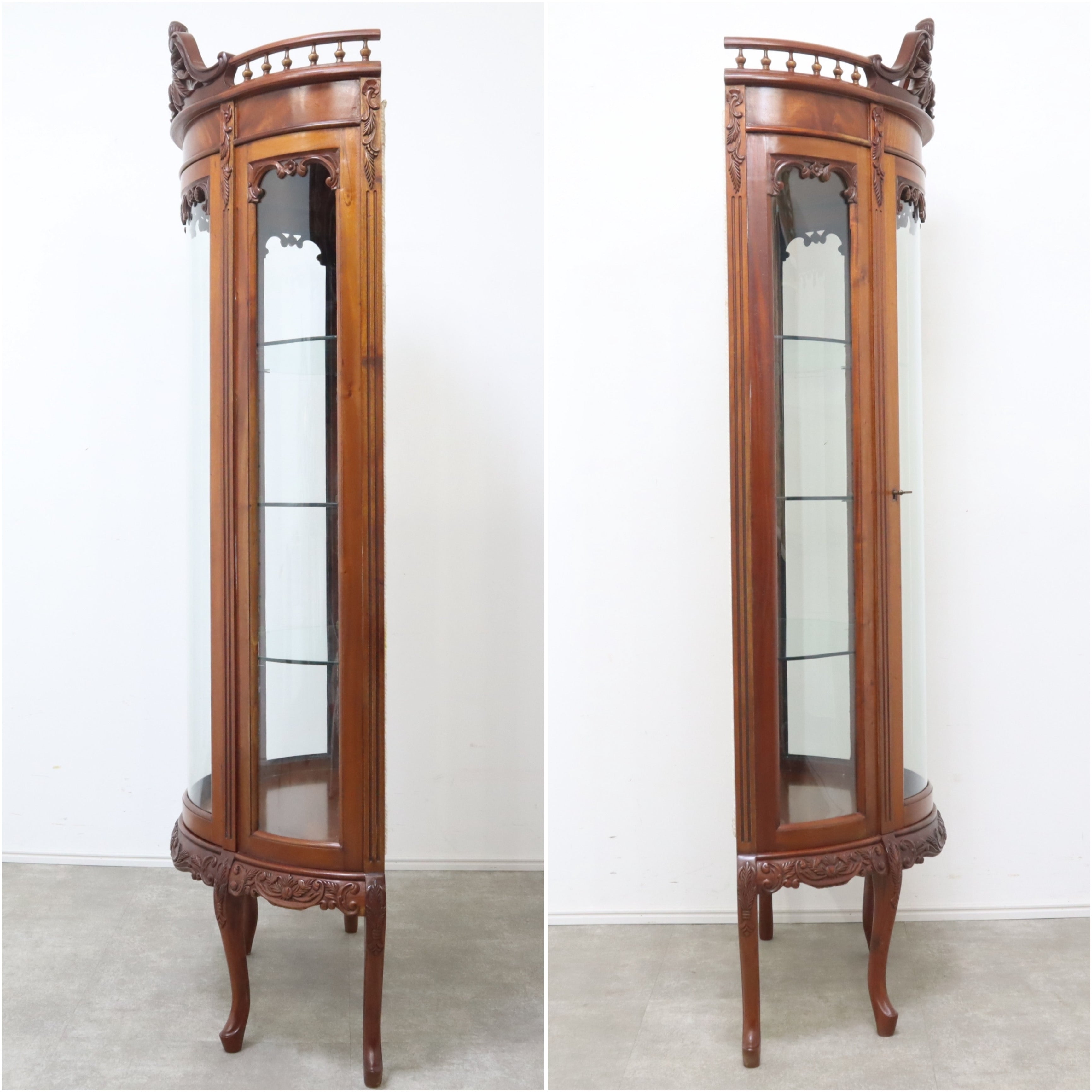 店舗受取限定】アンティーク調ガラスキャビネット・ハーフムーン