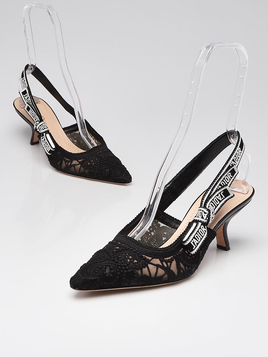 Christian Dior Black Lace/Mesh J'Adior Slingback Pumps Size 8.5/39