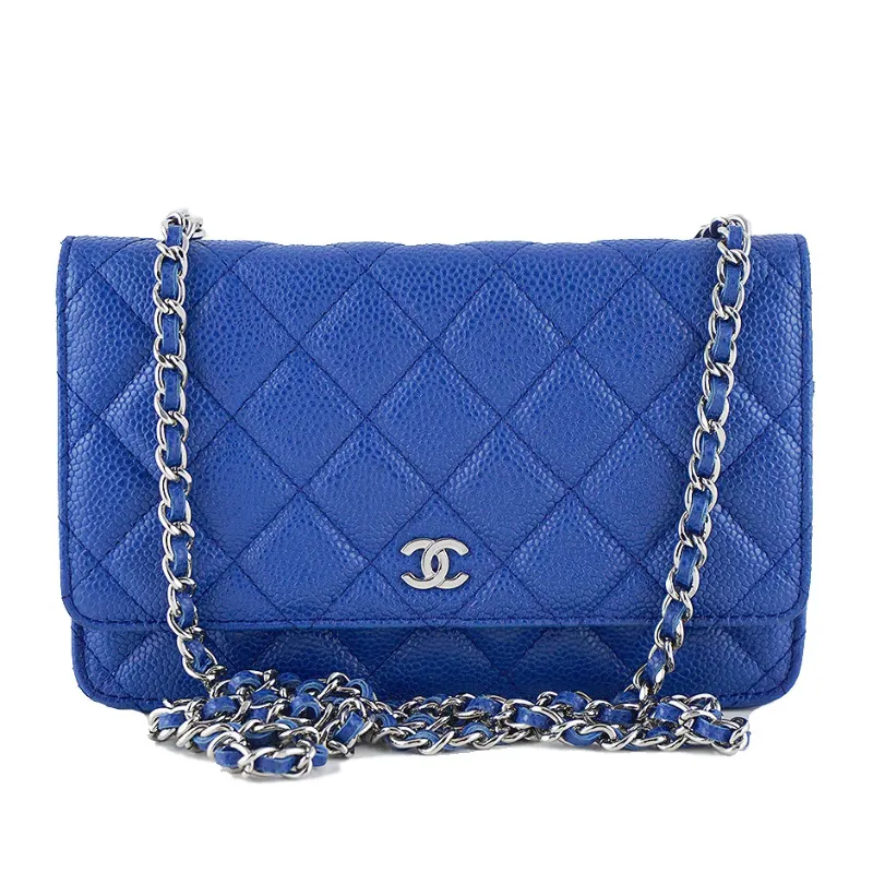 チェーンウォレット マトラッセ キャビアスキン ブルー｜ブランド買取