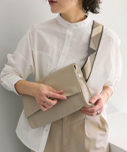 本革/470g》ワイドテープショルダーバッグ/ボディバッグ（ショルダー