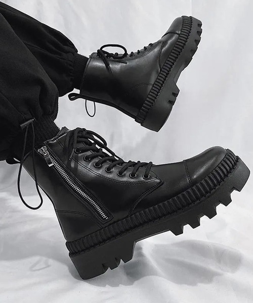 Bz】ハイソールPU合皮厚底スニーカー/ブーツ（ブーツ）｜ARCHIVER