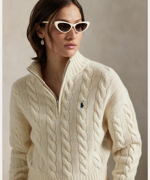 ケーブル ウールカシミヤ ハーフジップ セーター（ニット/セーター