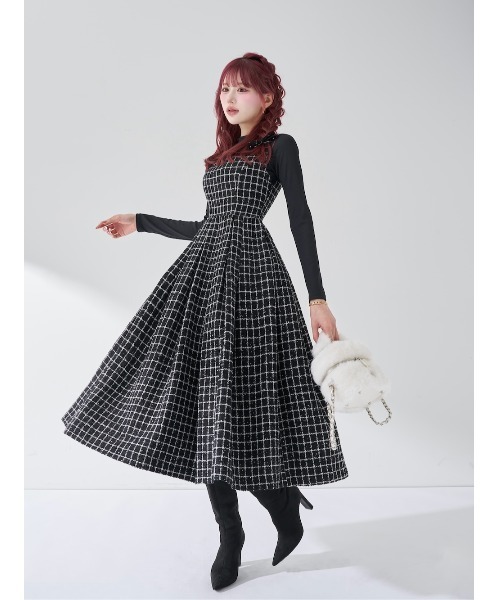 ツイードボリュームミディワンピース（ワンピース）｜Darich