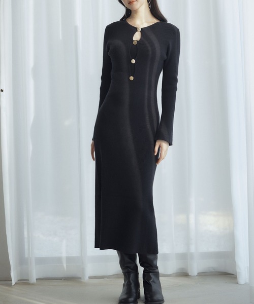 セール】涙開き風ミモレ丈ニットワンピース（ワンピース）｜SAISON DE