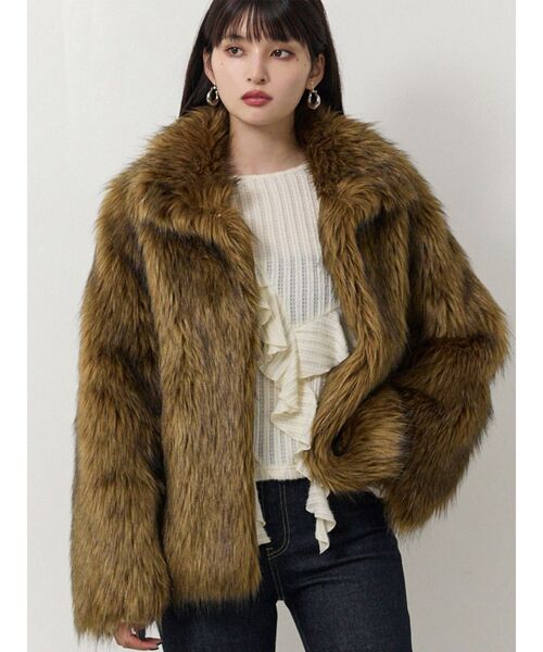 セール】フェイクファーラインジャガードコート（ステンカラーコート