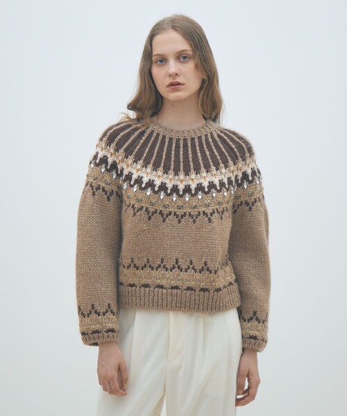 セール】ビジュージャカード クルーネックプルオーバー（ニット