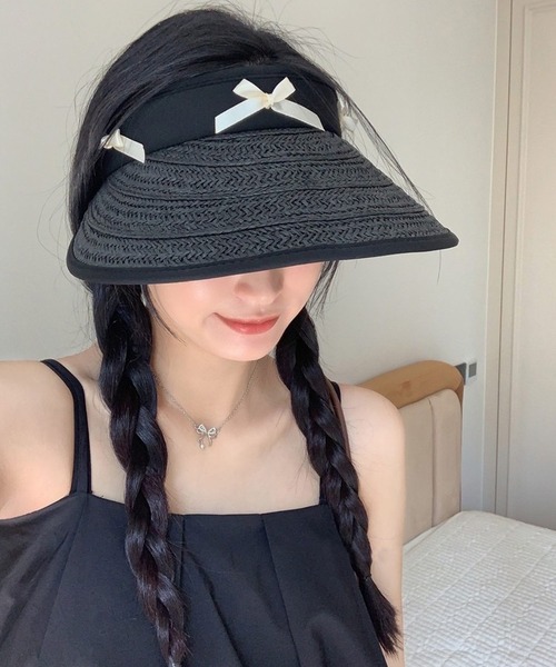 ストロー サンバイザー リボン（サンバイザー）｜shopnikoniko