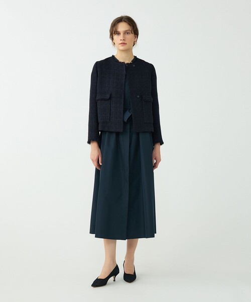 ラメミックスツイード セミダブルクルージャケット（ノーカラー