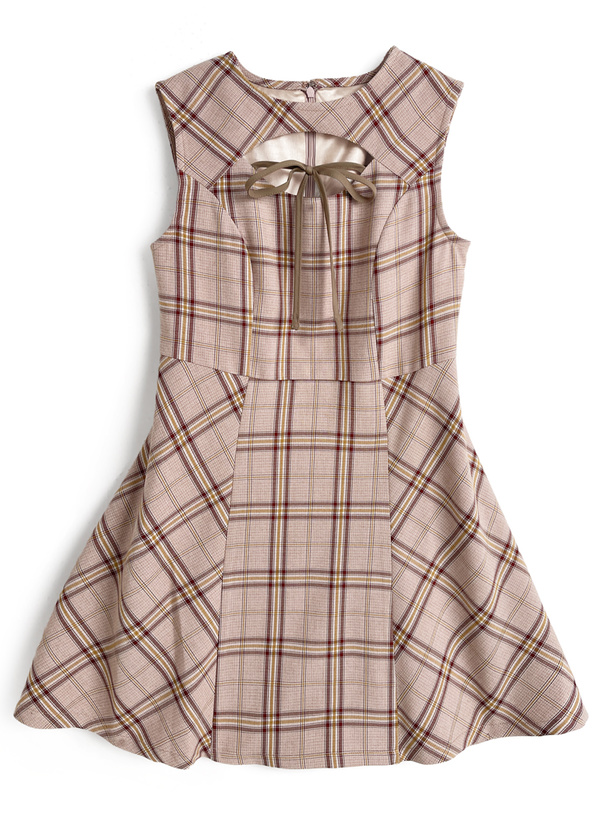 チェック柄フロントオープンノースリーブミニワンピース[tw1267