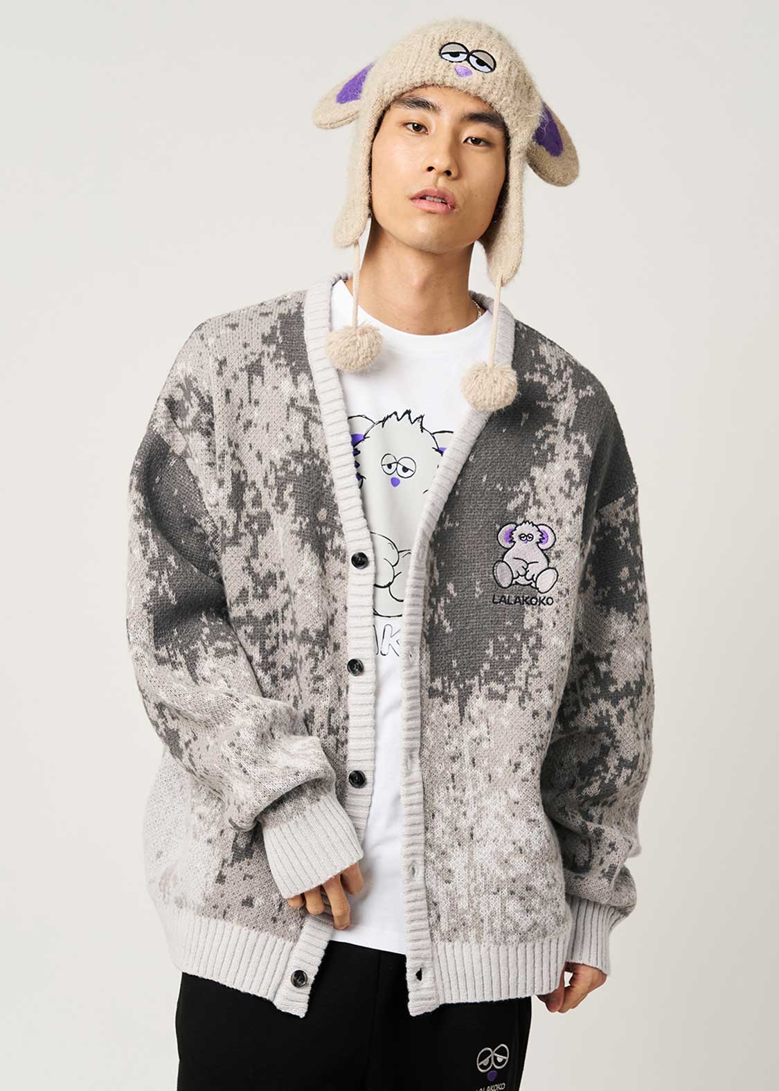 ララココ｜ジャカードVネックニットカーディガン｜ユニセックス